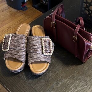 Woven Buckle Slide Sandals in Mauve